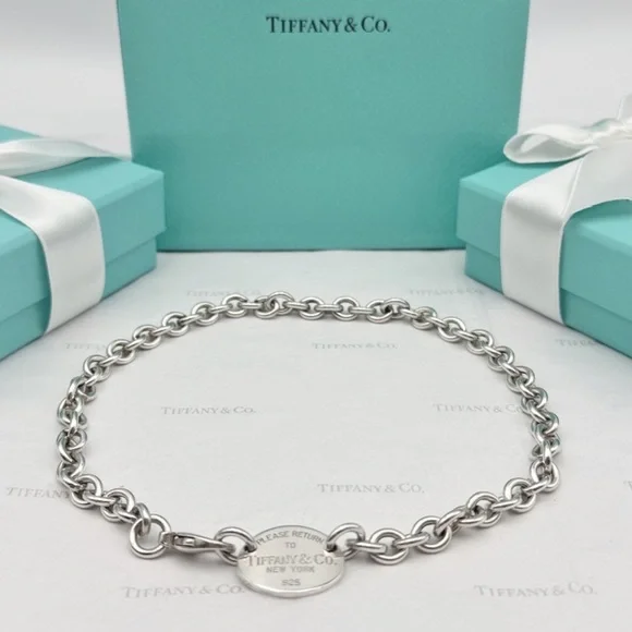 Tiffany & Co Return to Tiffany Oval Tag Choker Necklace Sterling Silver Gift Box - Picture 9 of 14
